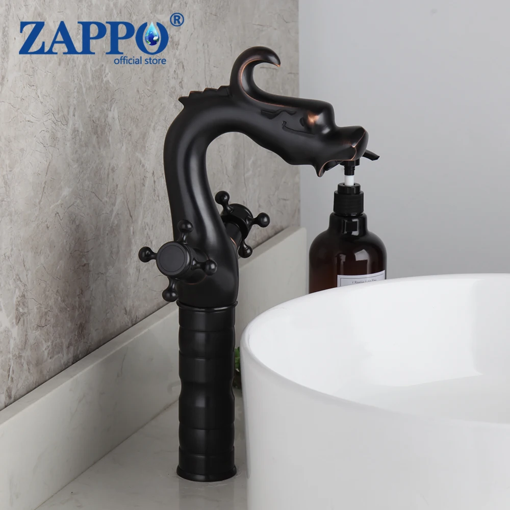 

ZAPPO Dragon Shaped Bathroom Basin Sink Faucet Oil Rubbed Bronze Finished Single Hole Dual Handles Mixer Deck Mounted Taps