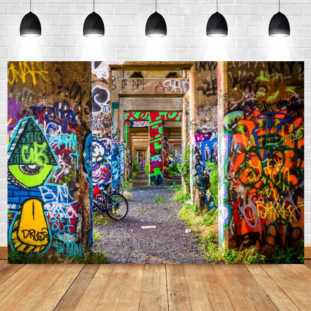 Urban Street Graffiti Wall Backdrop Retro Grunge Colorful City Alley Photography Background Punk Children Kids Adult Photo Booth