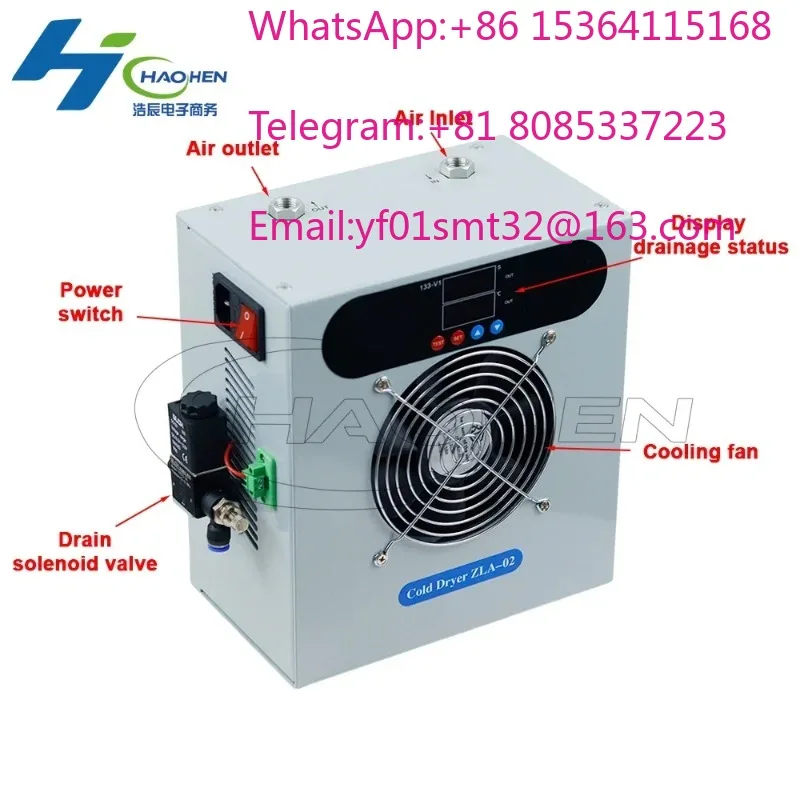 120L/min Refrigerated Gas Dryer Miniature Air Compressor Compressed Air Drying Water Removal Filtration, Oxygen Chamber Cooling