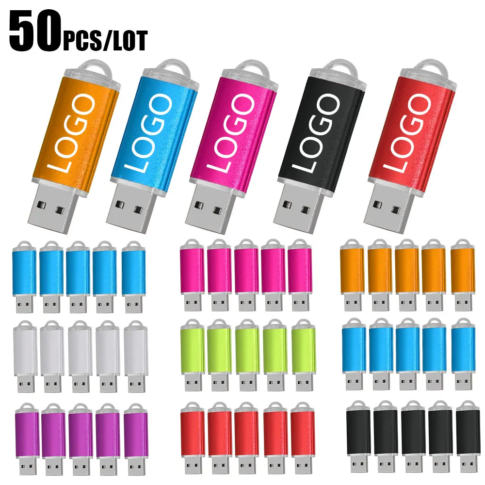 

50pcs/lot High Speed USB Flash Drive Metal Pen Drive 32GB 64GB 128GB Pendrives Waterproof USB Stick 2.0 16gb 8gb Memory Stick