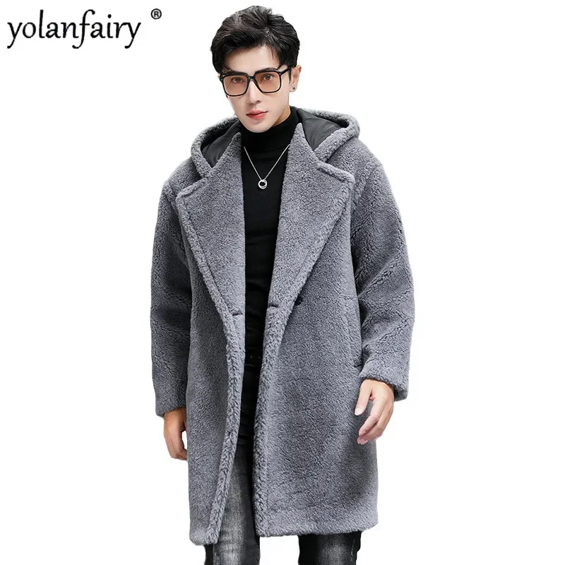 Autumn New Real Fur Coat Men's Wool Fur Jacket Medium Long Hooded Loose Fur Clothing Male Winter Coats Fashion Casaco Masculino