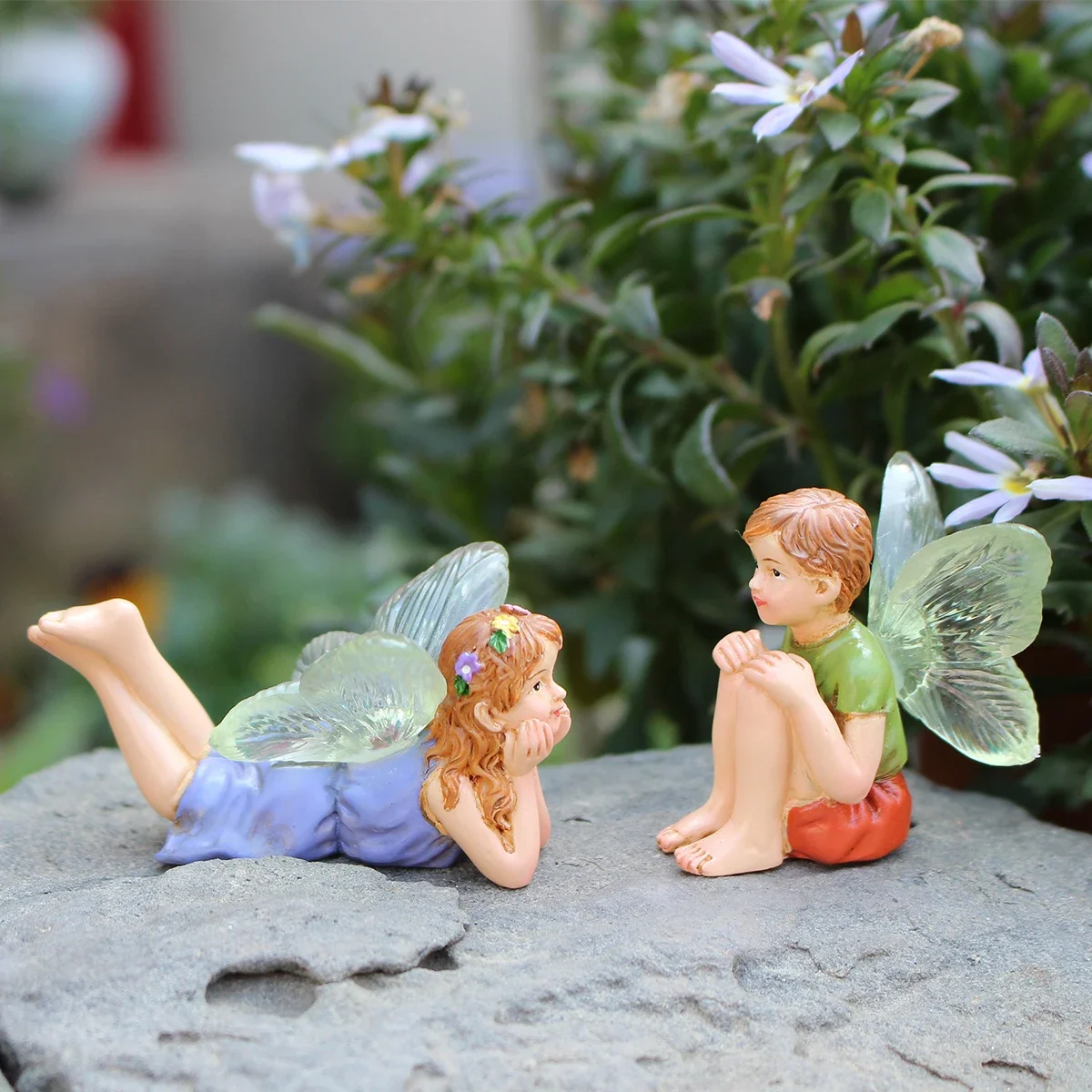

2pcs Funny Fairy Boy And Girl Statue, Fairy Garden Accessories, Resin Sculpture For Micro Landscape Flowerpot Lawn Yard Garden F