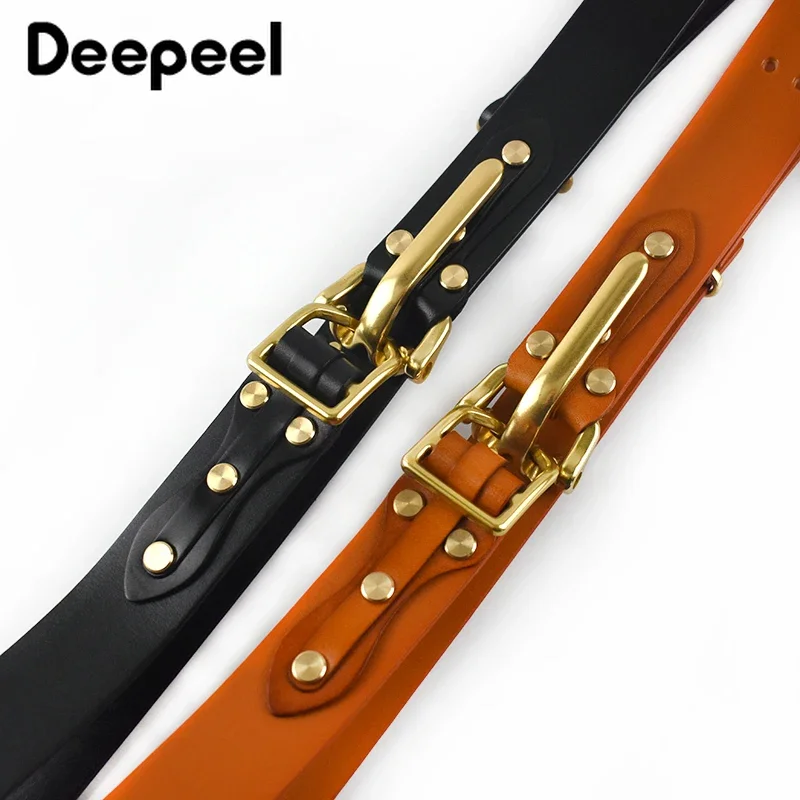 1Pc Deepeel 3.8*110-125cm Men\'s First Layer Cowskin Belt DIY Handmade Genuine Leather Knight Belts Brass Pin Buckle Waistband