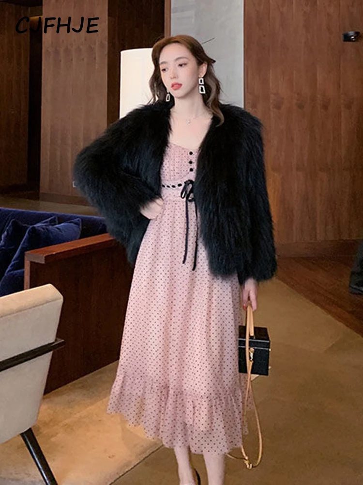 French Vintage Midi Dress Women Puffer Sleeve Square Collor Office Elegant Dress Female Autumn Dot One Piece Dress Korean