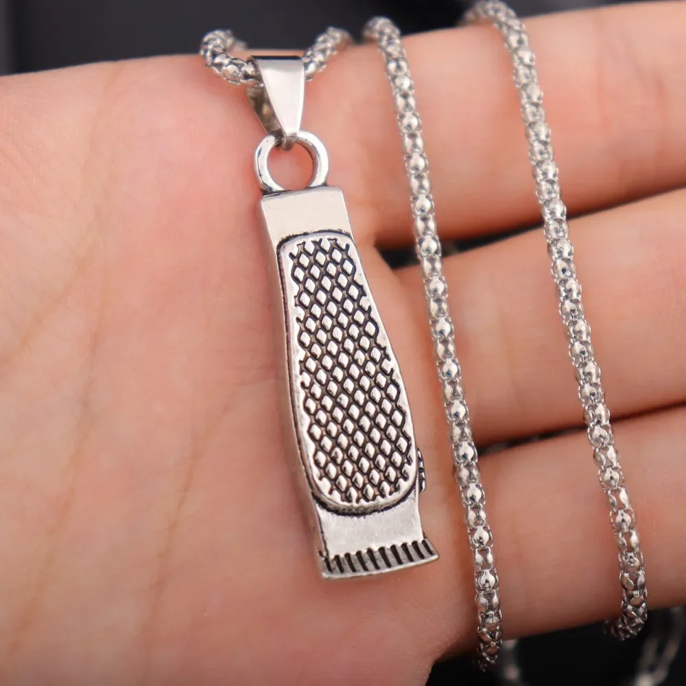 New Classic All Black Mesh Barber Shaver Shape Pendant Necklace Fashion Men's Pendant Jewelry Party Accessories - Image 6