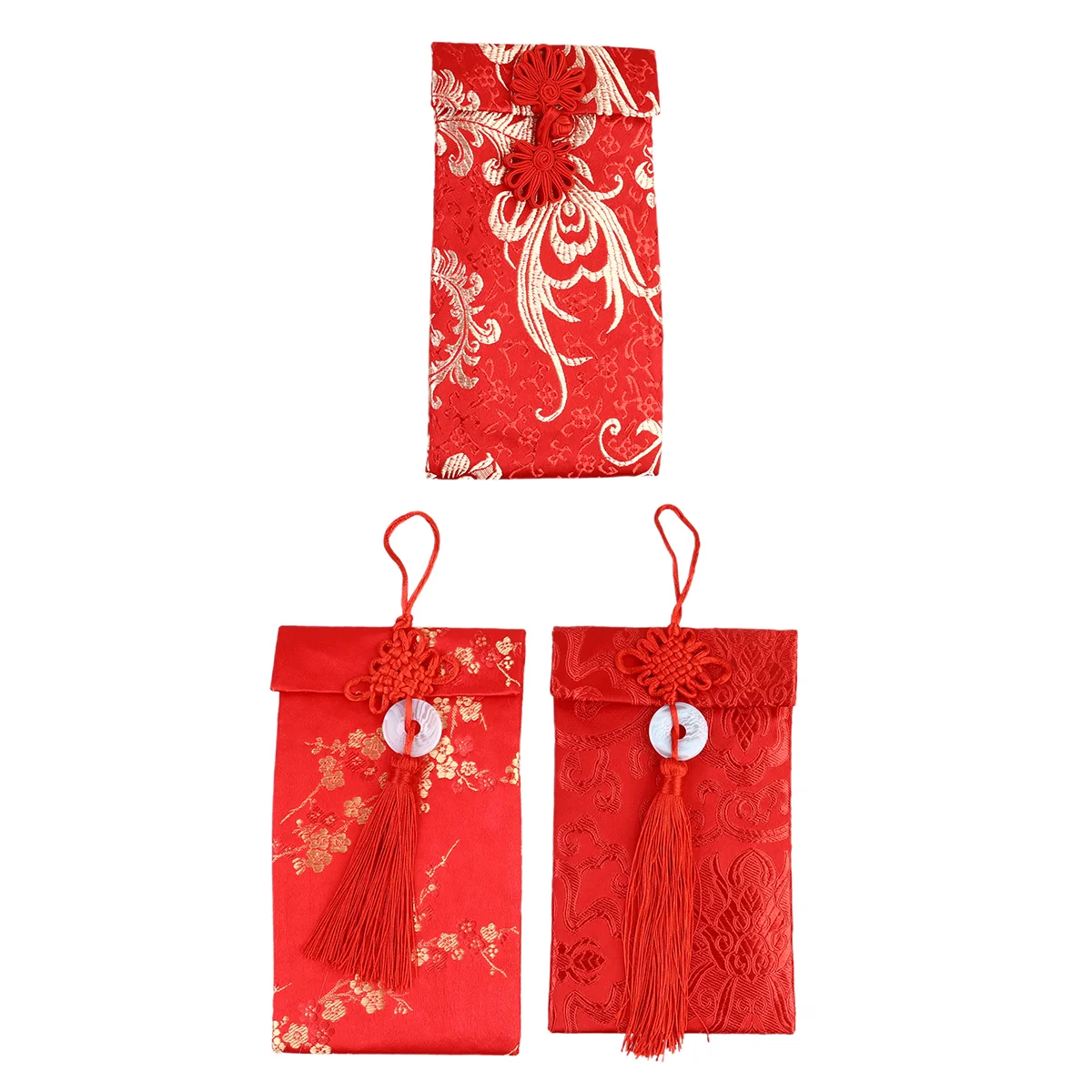 3 Pcs Money Gift Chinese Style Envelope Silk Cloth Bag for Wedding New Year Red Envelopes