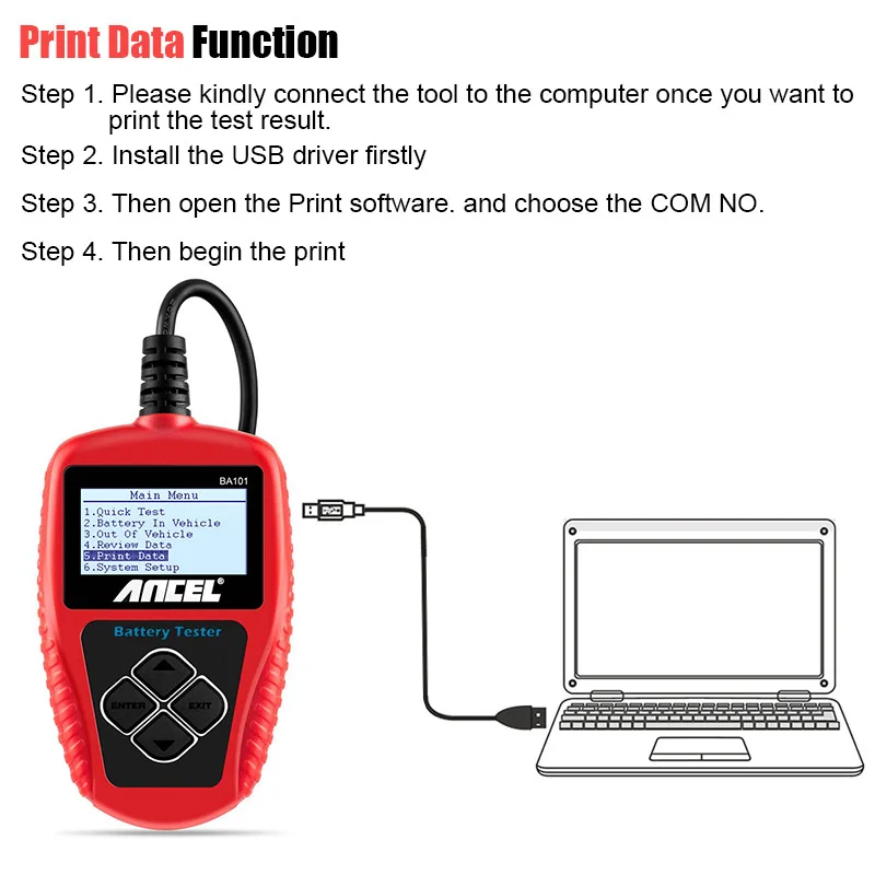 Ancel BA101 Battery Tester 100-2000CCA 220AH Auto Load Battery Analyzer Charging Test Charging Test  Car Battery Health Tester