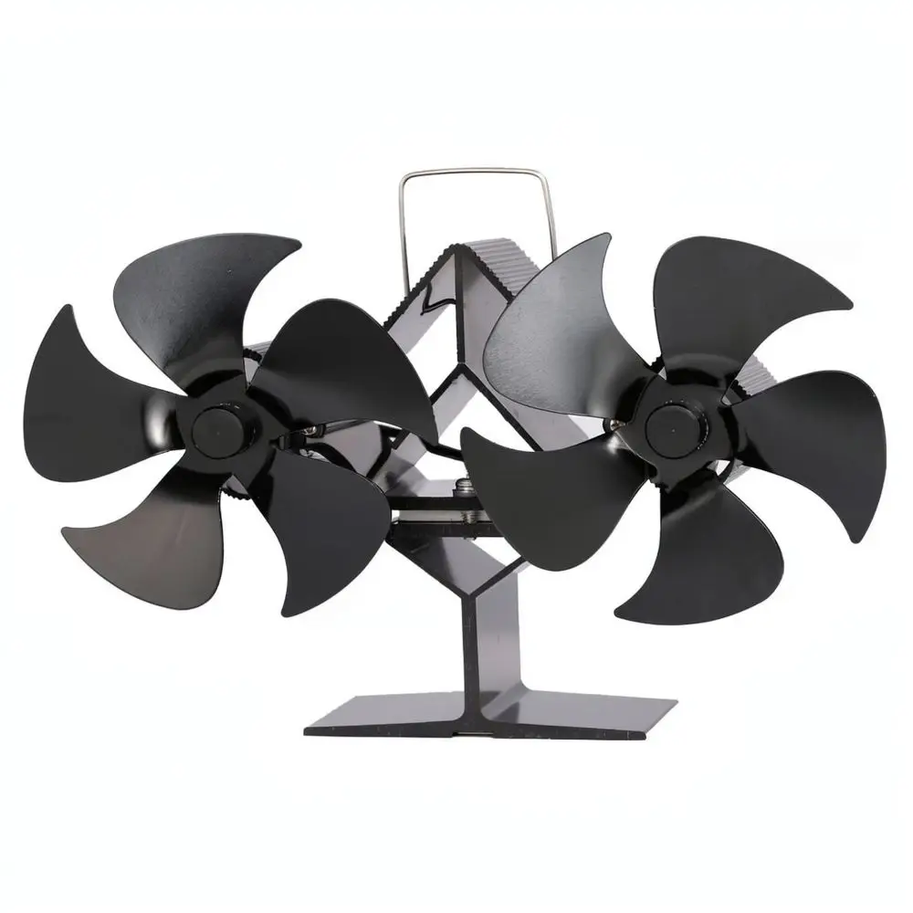High Efficiency Stove Fan Thermal Powered Twin Head Blades Silent Air Circulation For Wood Burning Fireplace Heaters