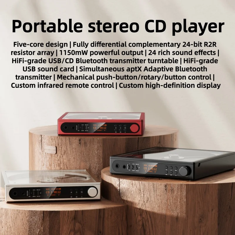 

Портативный стерео CD-плеер DM15 с долговечной батареей, поддержкой USB-записи, оптическим/коаксиальным/3,5 мм/4,4 мм входом, Bluetooth и Hi-Fi функциями