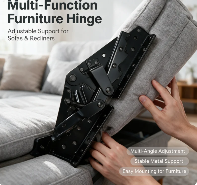 2Pcs 3-Position Sofa Bed Hinge Adjustable Angle Mechanism Soft Durable Metal Hardware for Home Furniture Renovation