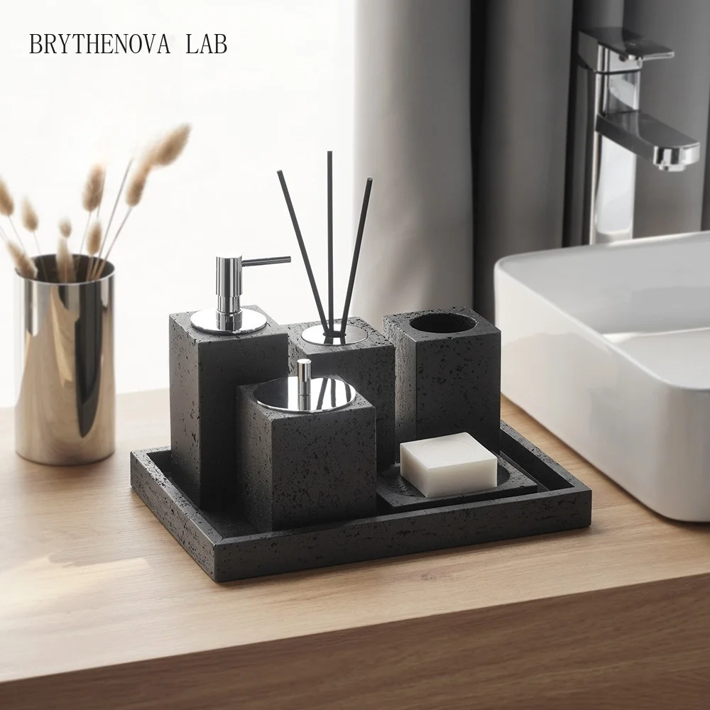Modern Sandstone Cave Stone Rinse Cup Couple Toothbrush Bathroom Cup Accessories Lotion Bottle Aromatherapy Tray Soap Dispenser
