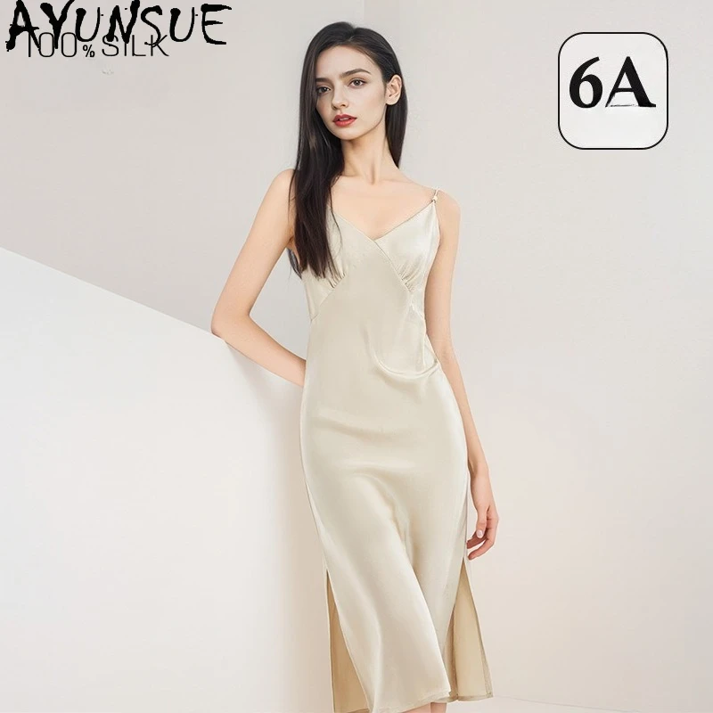 

AYUNSUE 100% Mulberry Silk Sexy Sleepwear Pajama 16MM Real Silk Night Dress for Women 2026 Summer Clothes Streetwear Пижама