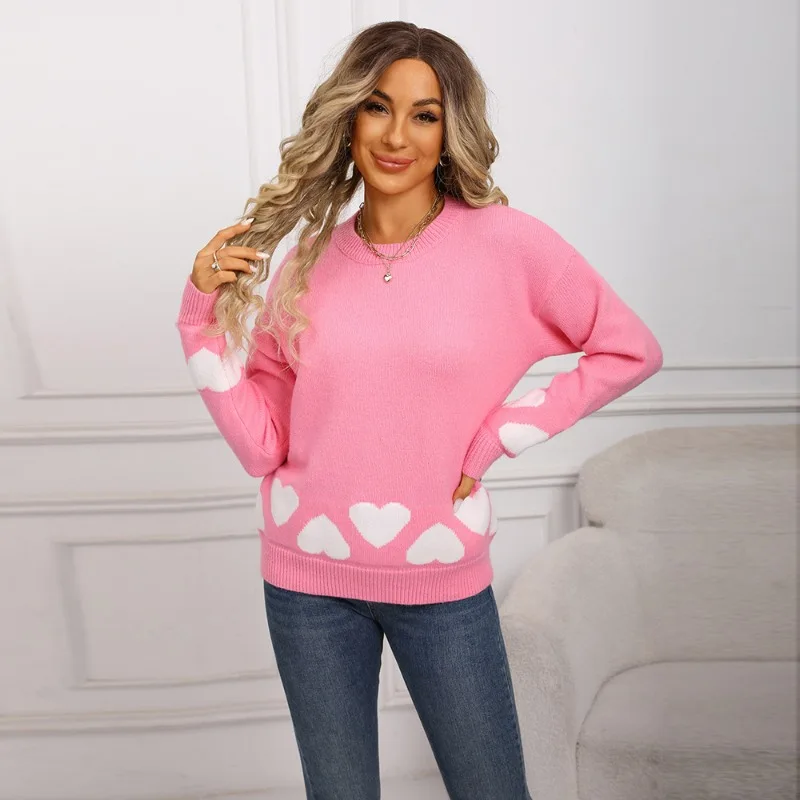 

Новый зимний женский свитер больших размеров Love с длинными рукавами и принтом контрастных цветов
