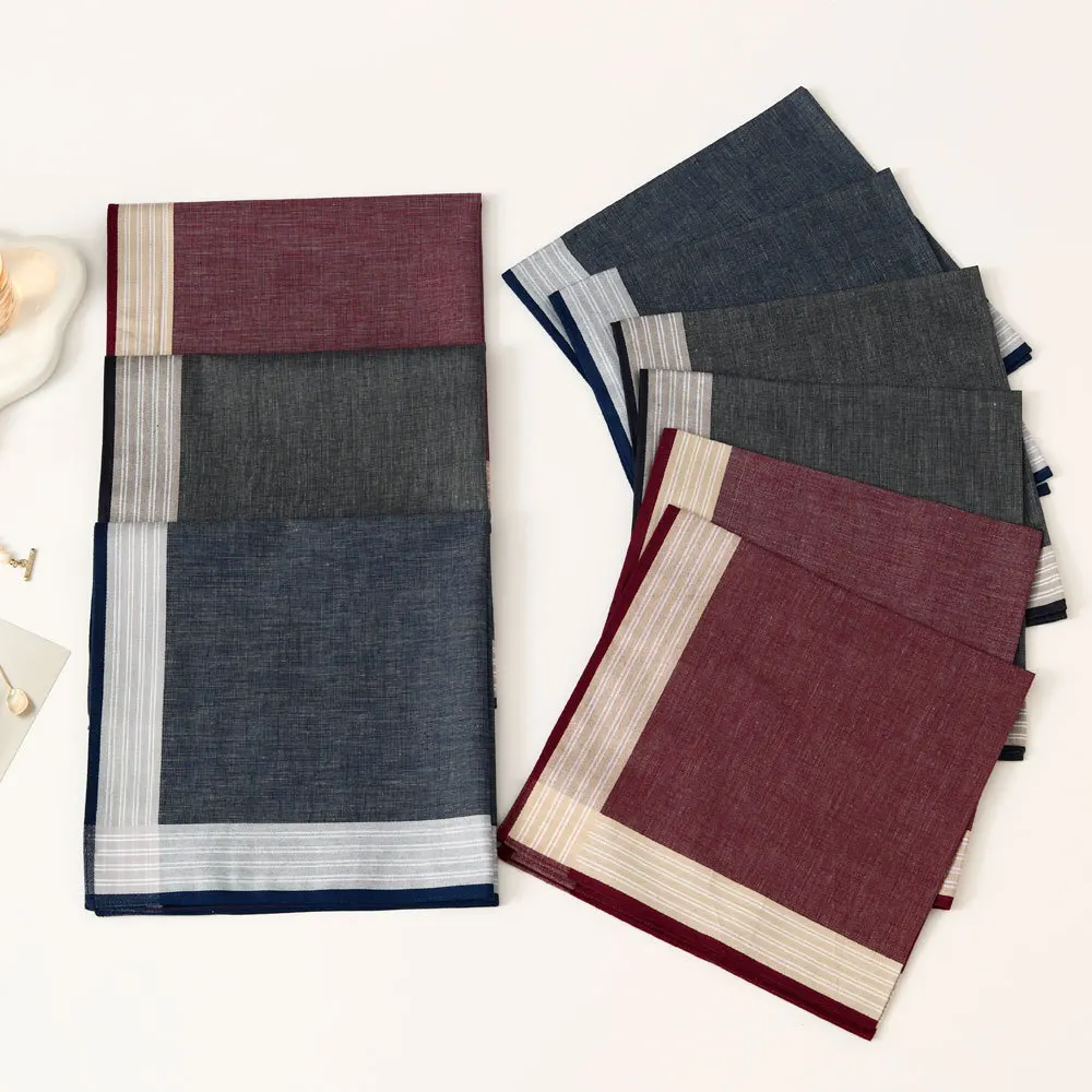 Men 43cm Vintage Cotton Handkerchief Thin Absorbent Retro Square Hanky Sweat Wiping Wedding Favor Gift for Groomsmen