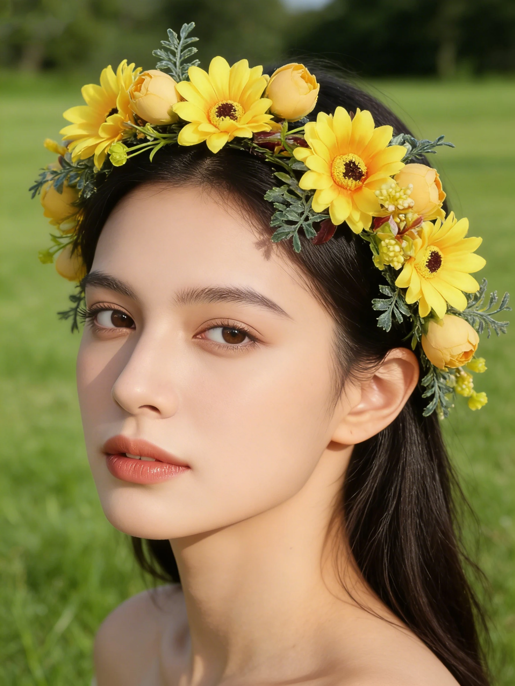 Forest-Style Yellow Sunflower Artificial Flower Wreath, Bridal Bridesmaid Vacation Photo Shoot Headpiece, Adjustable Tie-On Headband