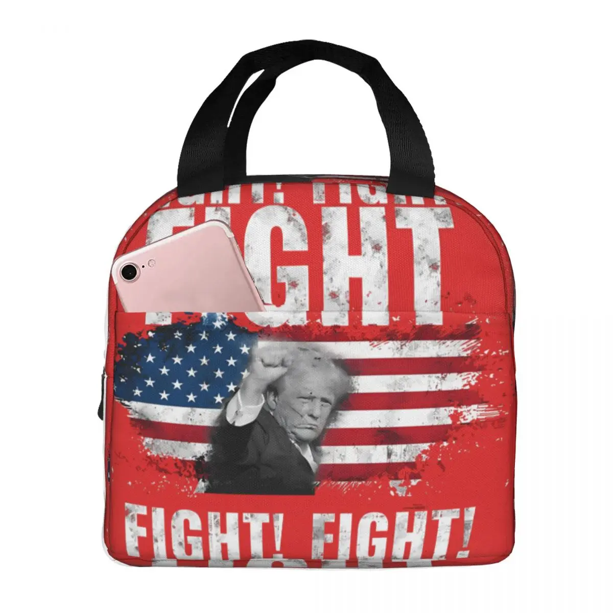 For Students School Office Lunch Boxes Donald Trump Fight American Ice Pack Donald Trump Zipper ClosureLunch BagHiking