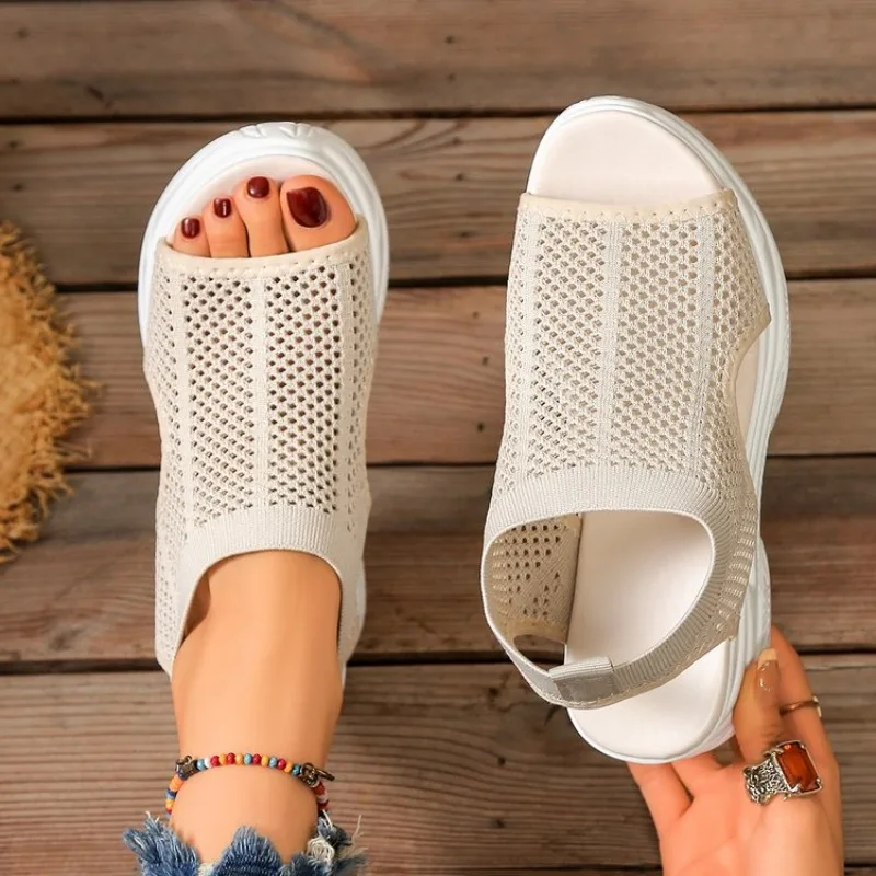Women Platform Sandals Summer Wedge Shoes Mesh Breathable High Heels Open Toe Chunky Sneakers Sporty Casual Walking Footwear