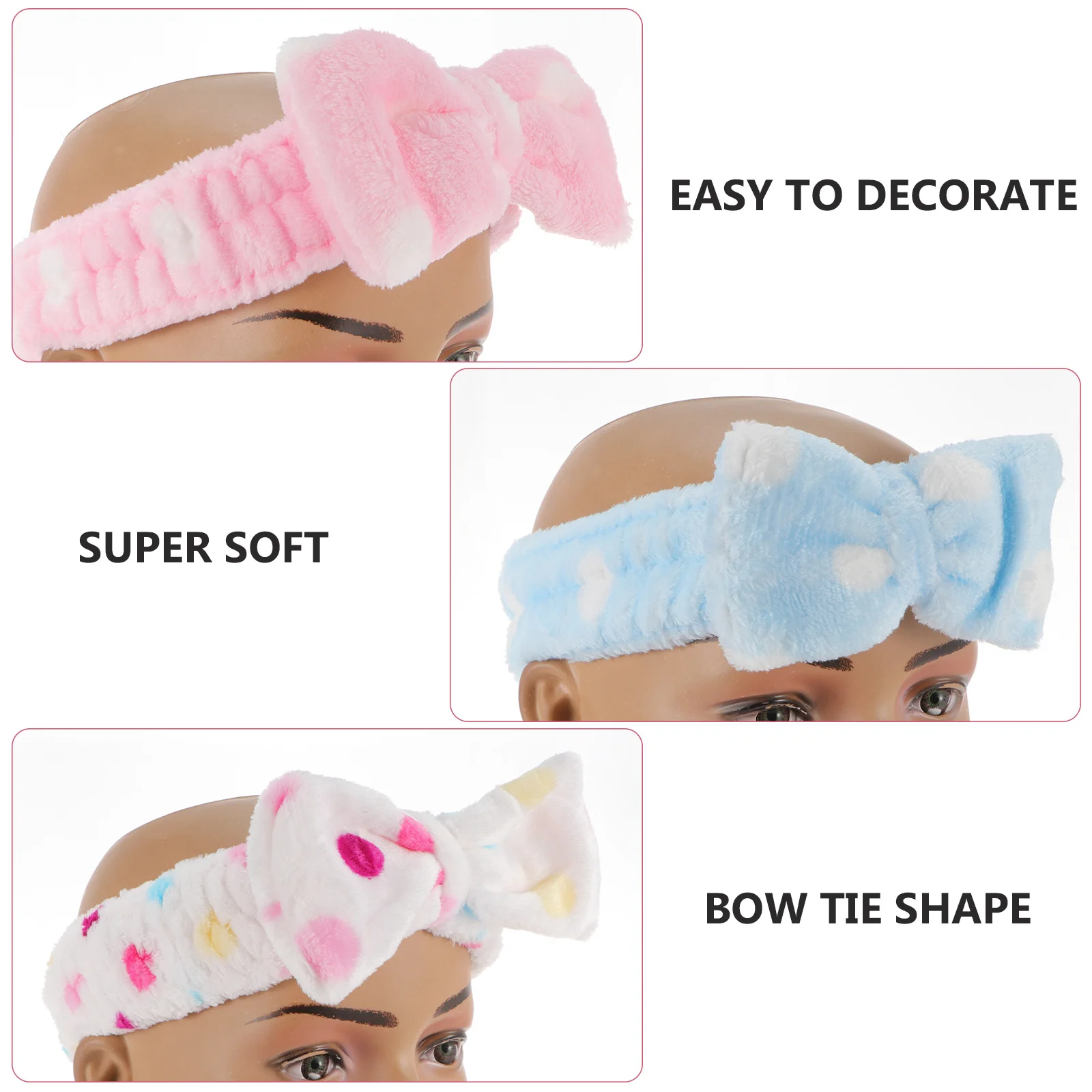 3Pcs Elastic Bowknot Hair Band Super Coral Fleece Material Makeup Headband for Shower Face Mask Non Slip Practical Lovely