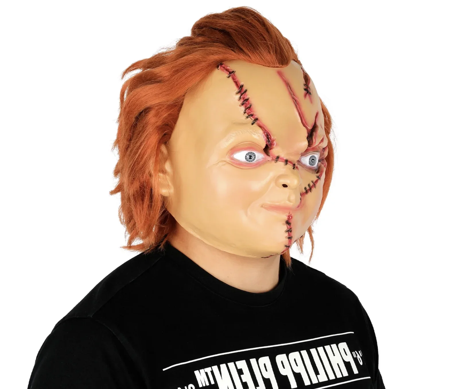 Maschera di Halloween Grande bambola Chucky Casco integrale in lattice Masquerade Spaventoso Copricapo per feste cosplay per uomini Donne Puntelli per costumi