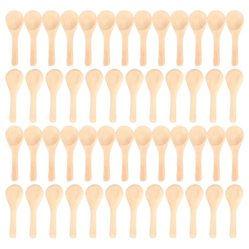 50 Pieces Small Wooden Spoons Mini Nature Spoons Wood Honey Teaspoon Cooking Condiments Spoons for Kitchen (Light Brown)