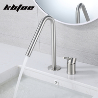 Brushed Nickel Bathroom Wash Basin Faucet Deck Mounted Dual Hole Hot and Cold Water Sink Mixer Tap Stainless Steel Vessel Crane