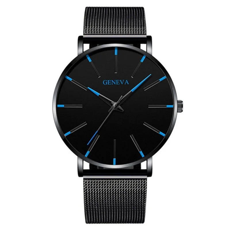 GENEVA-reloj analógico de cuarzo para hombre, cronógrafo de pulsera con correa de malla, color negro, ultrafino, deportivo, a la moda, 2023