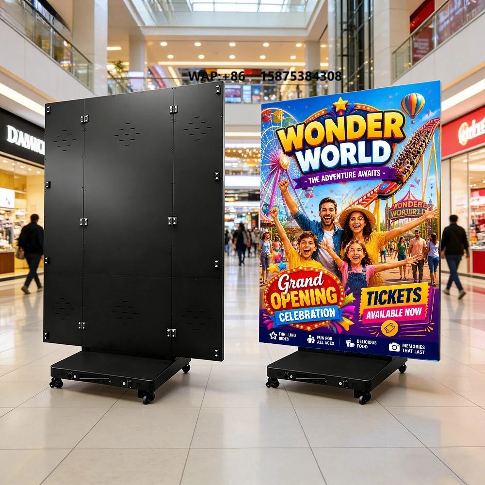 Indoor Advertising P1.25P2P1.86/P2.5 GOB Panel Double-sided Three Fold Electronic Folding Poster LED Display Screen