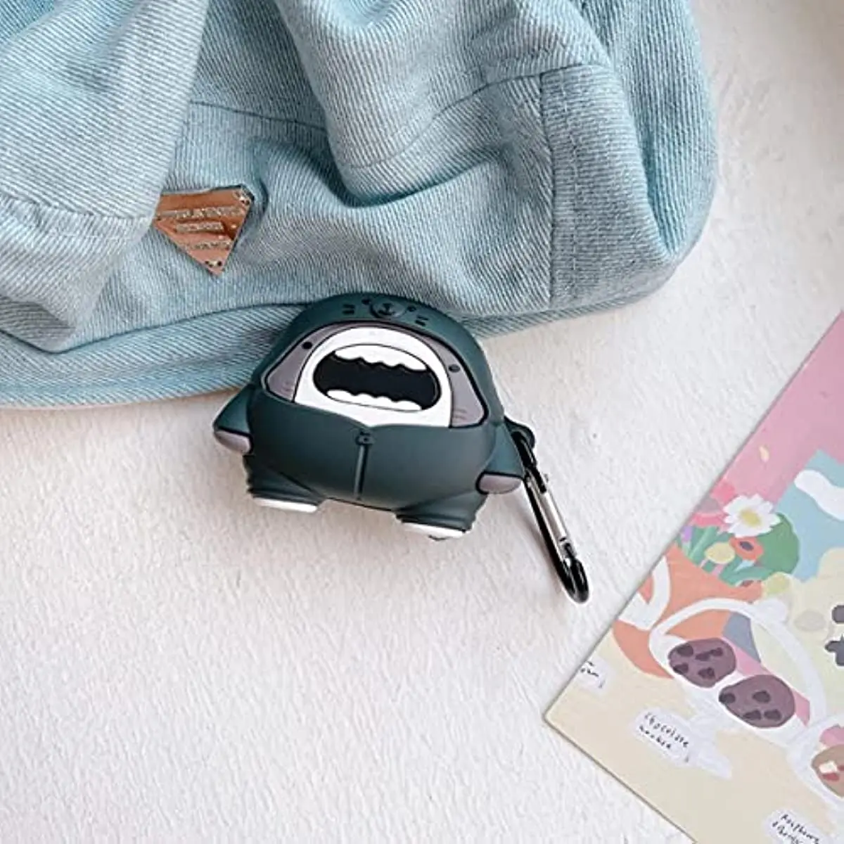 3D Cute Cartoon Hoodies Balck White Shark Silicone Wireless Headset Protector Case for Xiaomi Redmi Buds 4 lite with Hook image 2
