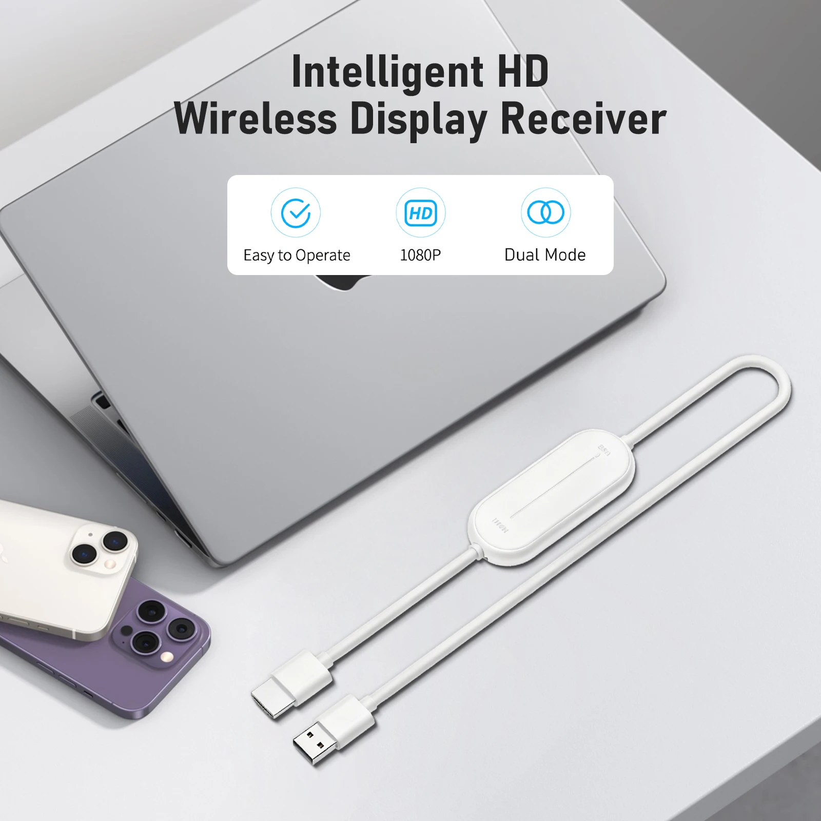 Lemorele Intelligent HD Wireless Display Receiver, 1080P Video Extender, Dual Mode, No APP Needed, for Phone/Laptop/TV/Monitor