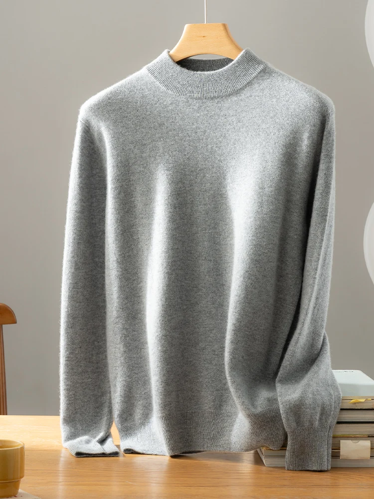 New Men 100% Cashmere Sweater Autumn Winter Basic Mockneck Long Sleeve Pullover Cashmere Knitwear Smart Casual Soft Clothing Top