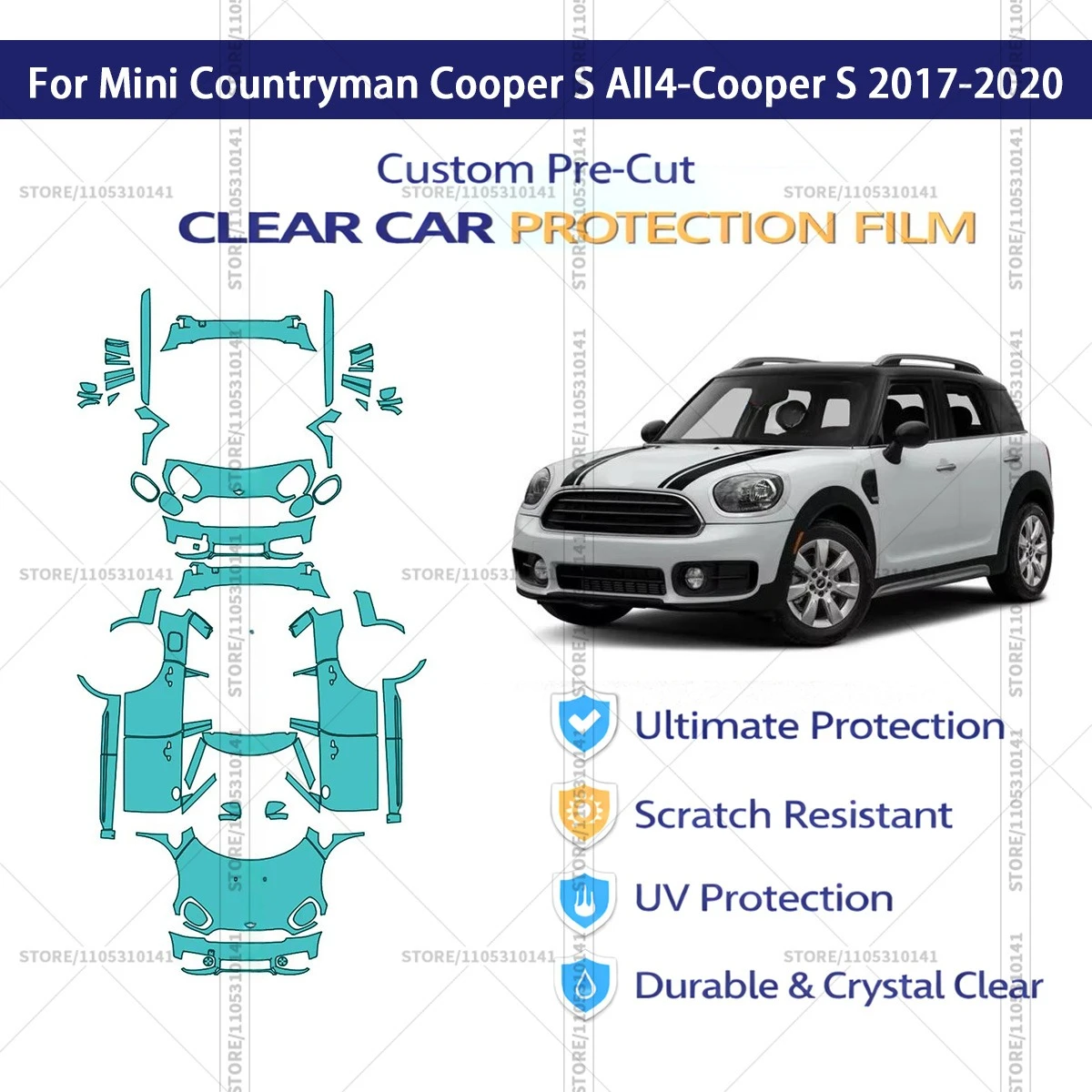 

Предварительно нарезанная прозрачная защитная пленка PPF для автомобилей, для Mini Countryman Cooper S All4-Cooper S 2017-2020
