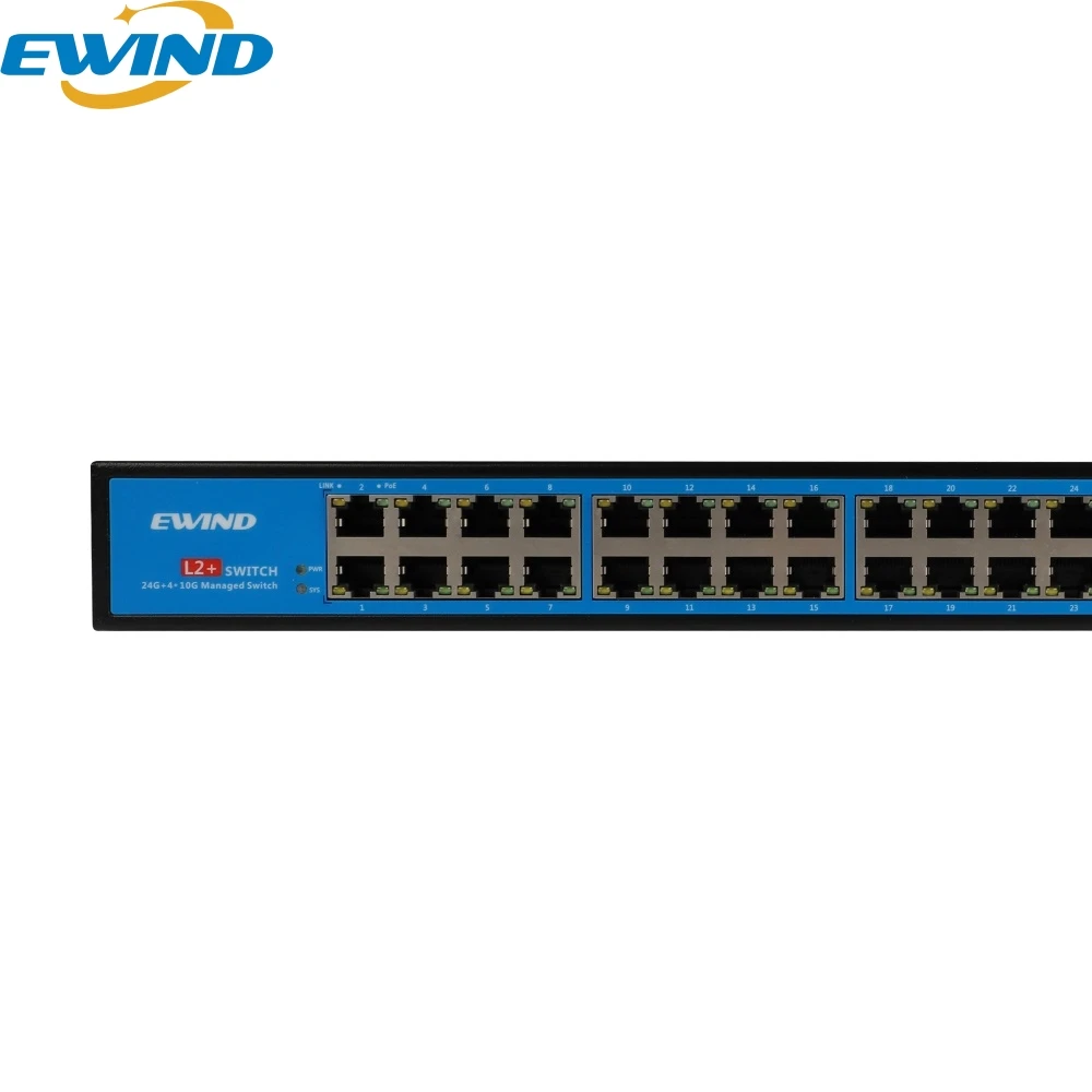 EWIND Gigabit L2+ Managed POE Switch 24*10/100/1000M Base-T RJ45 Ports with 4*1G/2.5G/10G SFP+ Fiber Slot Support QOS/DHCP/VLAN