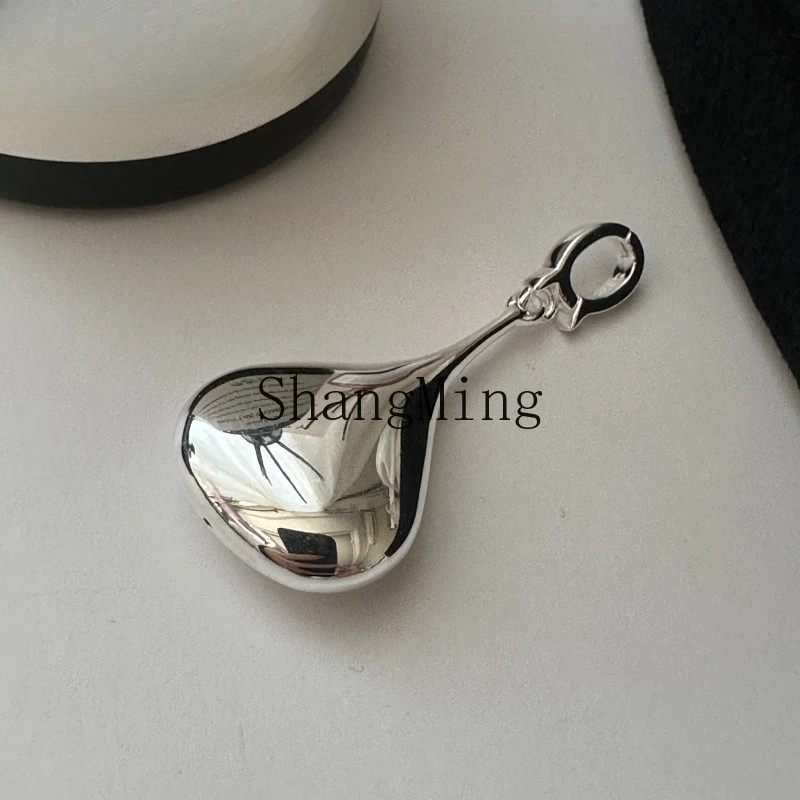 

PYHS925 sterling silver Korean version niche design sense retro 3D craft hollow pendant oval water drop fashion