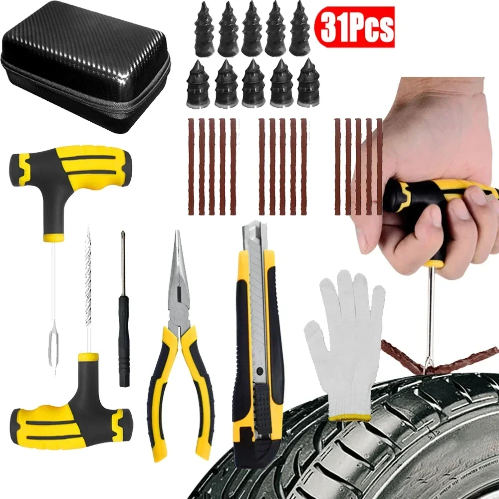 

7-31Pcs Car Tire Repair Tool Auto Bike Tubeless Tire Tyre Puncture Tire Repair Kit Plug Garage Repair Plug Tools Kit Accessories