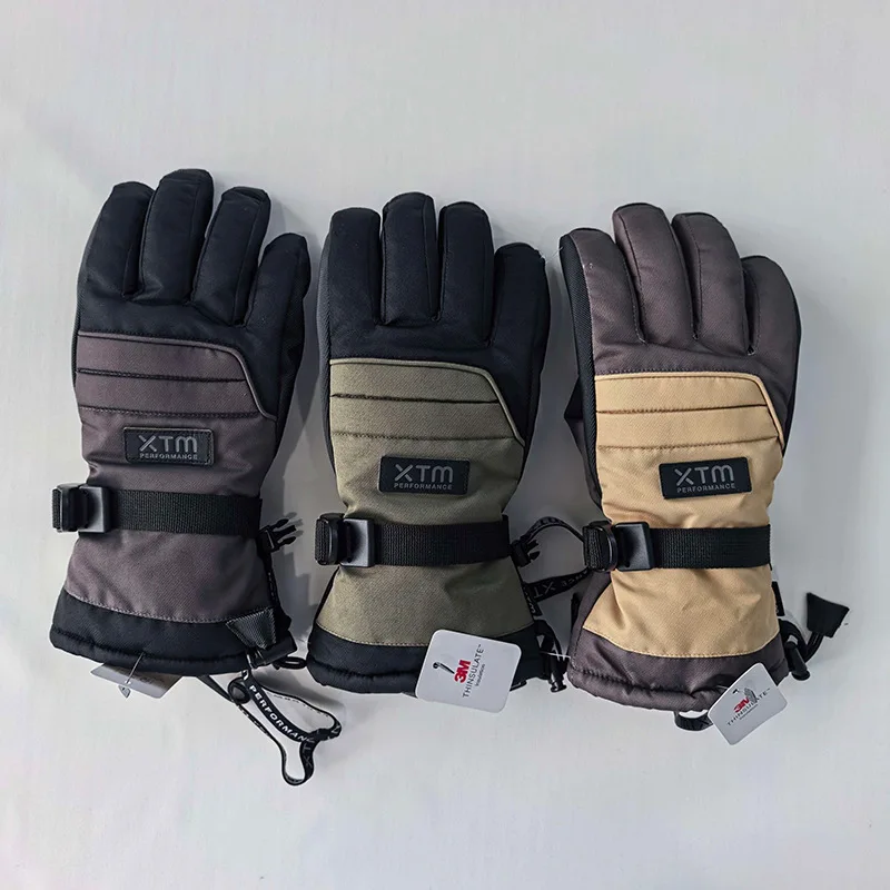 Winter warm ski gloves for men and women, black, fleece-lined, thickened, cold-proof, non-slip, touch-screen outdoor sports glov