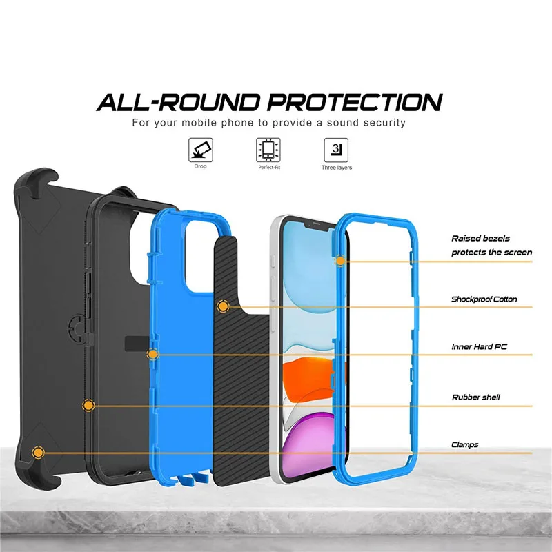 Defender Case for iPhone 16 15 14 13 12 11 Pro Max Plus Mini XR X XS Max 6 6s 7 8 Plus SE 2020 Hybrid Heavy Shockproof Cover Box