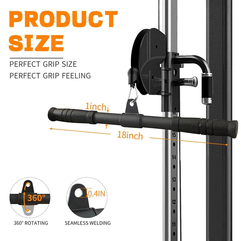 Tricep Straight Bar, Pull Down Bar 360 Rotating, Lat Pulldown Attachments Cable Machine Attachments Tricep Press Down Bar
