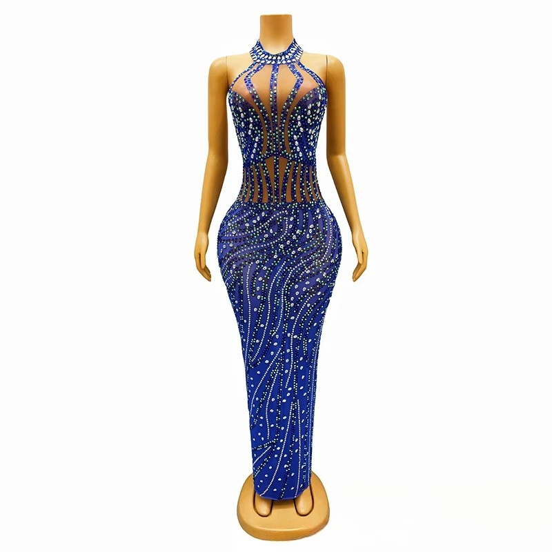 

Fashion Royal Blue Vest Drape Dress Performance Clothes Female Singer High-end Dress New Year's Day Party Vestidos De Festa Luxo