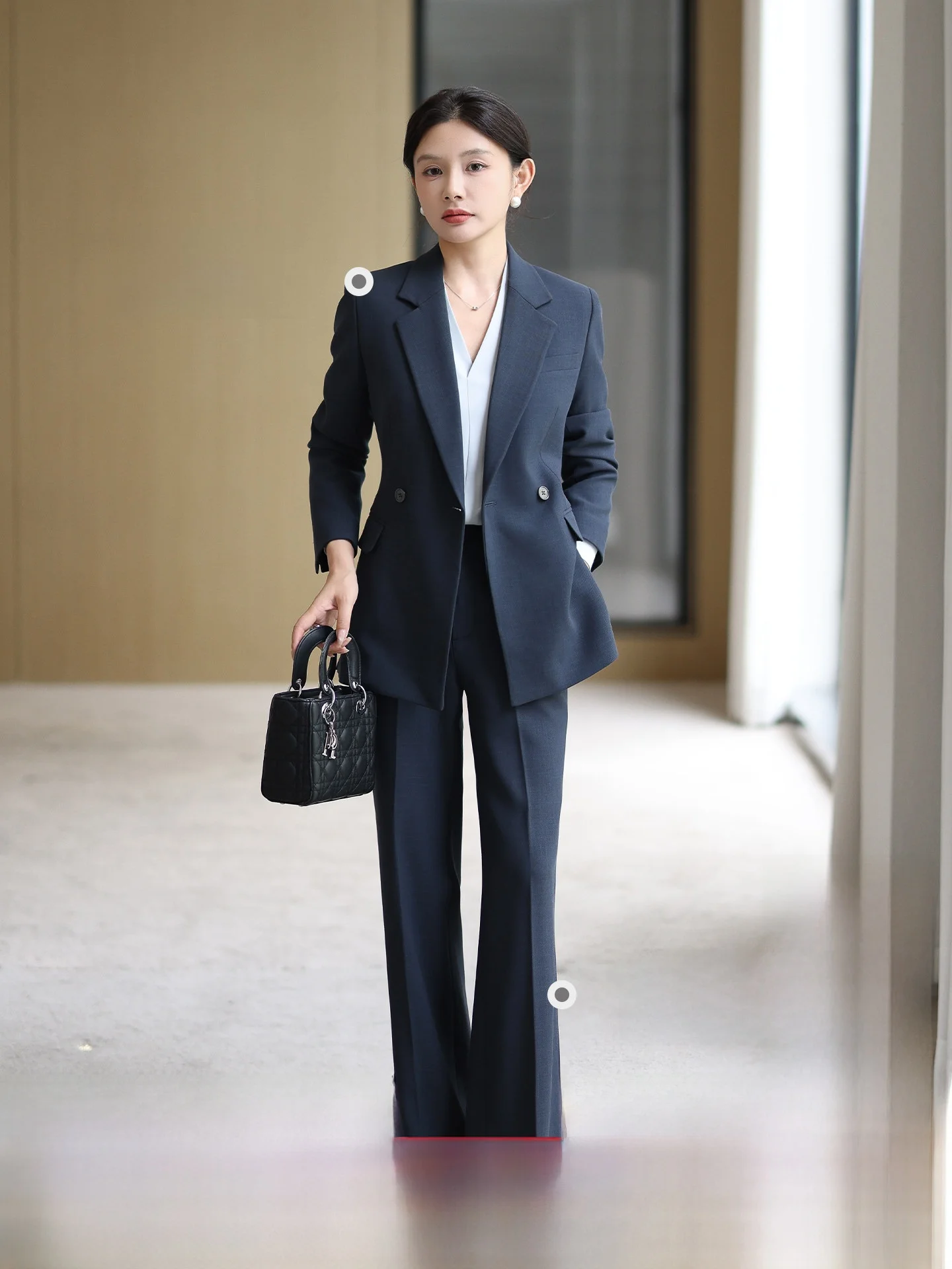 

Profional ey Suit Set for Women Commute Sle Slim Fit Woolen Straight Leg Pants Career Interview Busin Casual