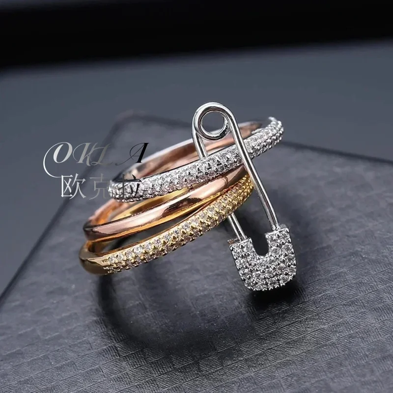 

Pin Ring Three Layer Zircon Series Hip Hop Style Stainless Steel New Year Gift Party Jewelry Ring