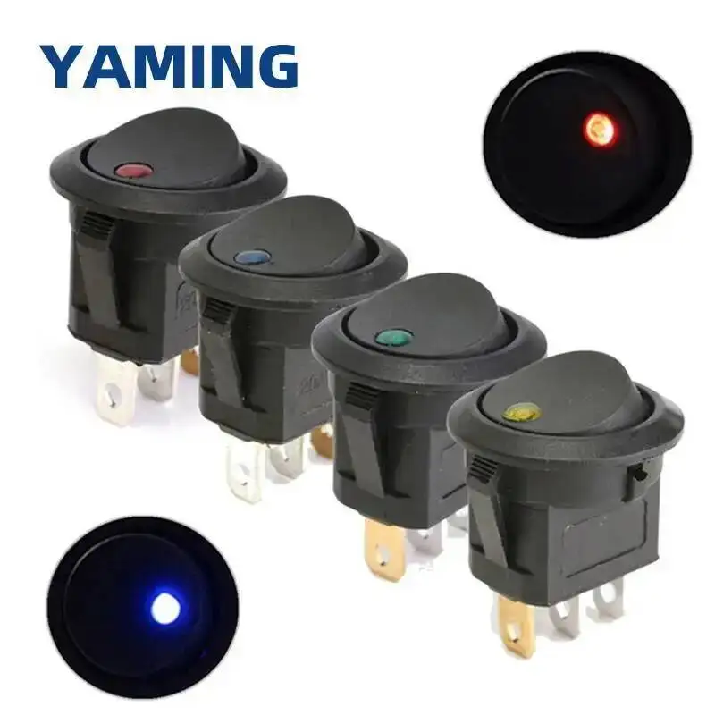 20pcs 250V Round Rocker Switch Toggle ON-OFF 2 Position 3 Pins Push Button Switches Electrical Equipment With Light Power KCD2
