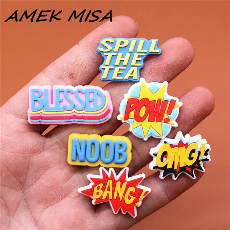 1pcs Shoes Charms Accessories Custom Cute Cartoon PVC Shoe Buttons Sandals Charm Decoration BANG OMG POW NOOB U215