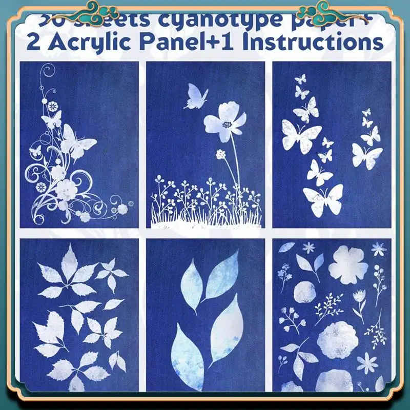 (جديد) - مجموعة واحدة من ورق Cyanotype مع ورقتين من ورق طباعة الشمس من الأكريليك، ورق فني للطباعة المنشط ورق Cyanotype