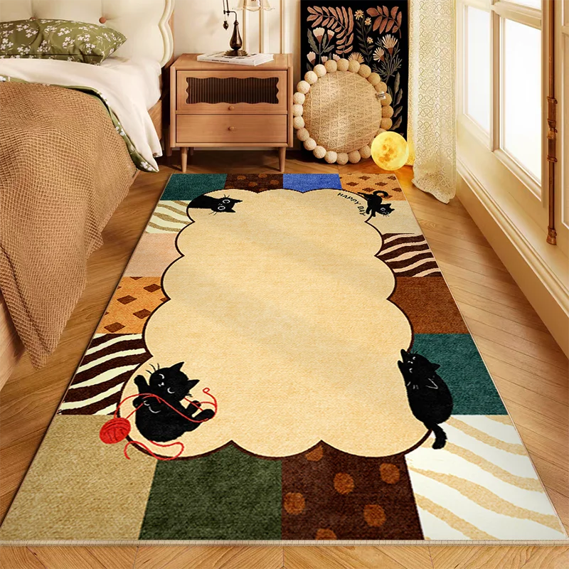 

Bedroom Floor Mats Living Room Carpet Bedside Retro Cartoon Cat Rug Fluffy and Soft Home Decoration Carpets Alfombra 침실 카펫