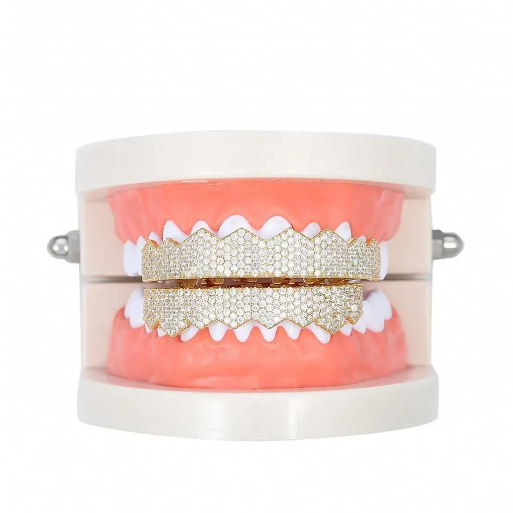 Top Bottom False Teeth Portable Halloween Mouth Grills Gifts Copper Plated Gold Tooth Caps Party for Cosplay Costumes