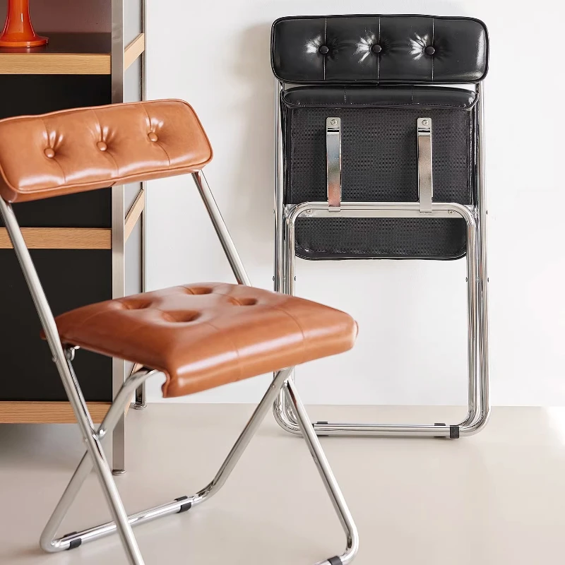 Bauhaus Style Waxed Leather Folding Chairs Modern Minimalist Dining and Study Chair for Small Spaces Versatile Backrest Stools