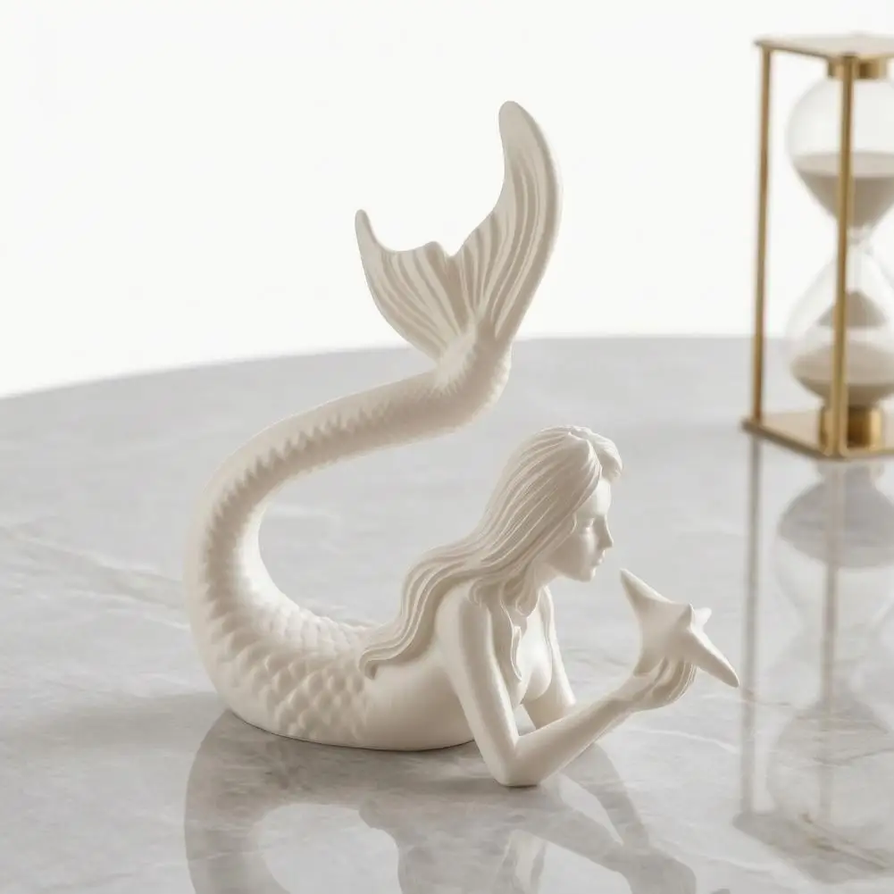 3D Printed Mermaid Starfish Figurine, Exquisite Mermaid Sculpture Ocean Theme Desktop Ornament For Home Office Fish Tank