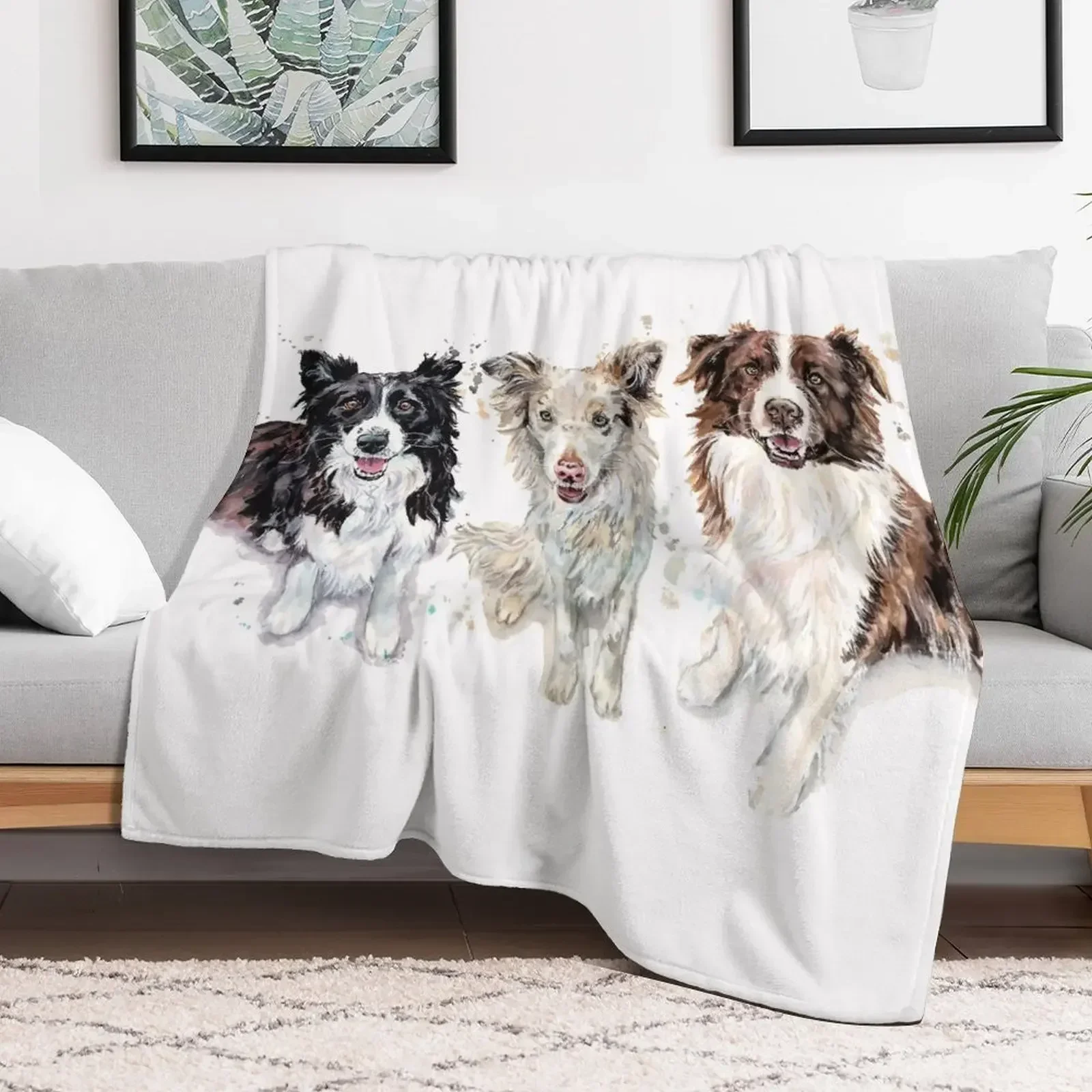 

Watercolour Border Collies Throw Blanket halloween Sofa Quilt Blankets Luxury Designer Loose blankets and throws Blankets