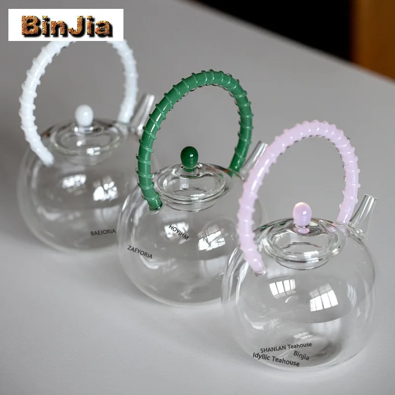 BAEJORIA Glass Heat Resistance Lifting Handle Boiling Water Kettle Large Capacity Tea Brewing Pot Herbal Medicine Kettle Teaset