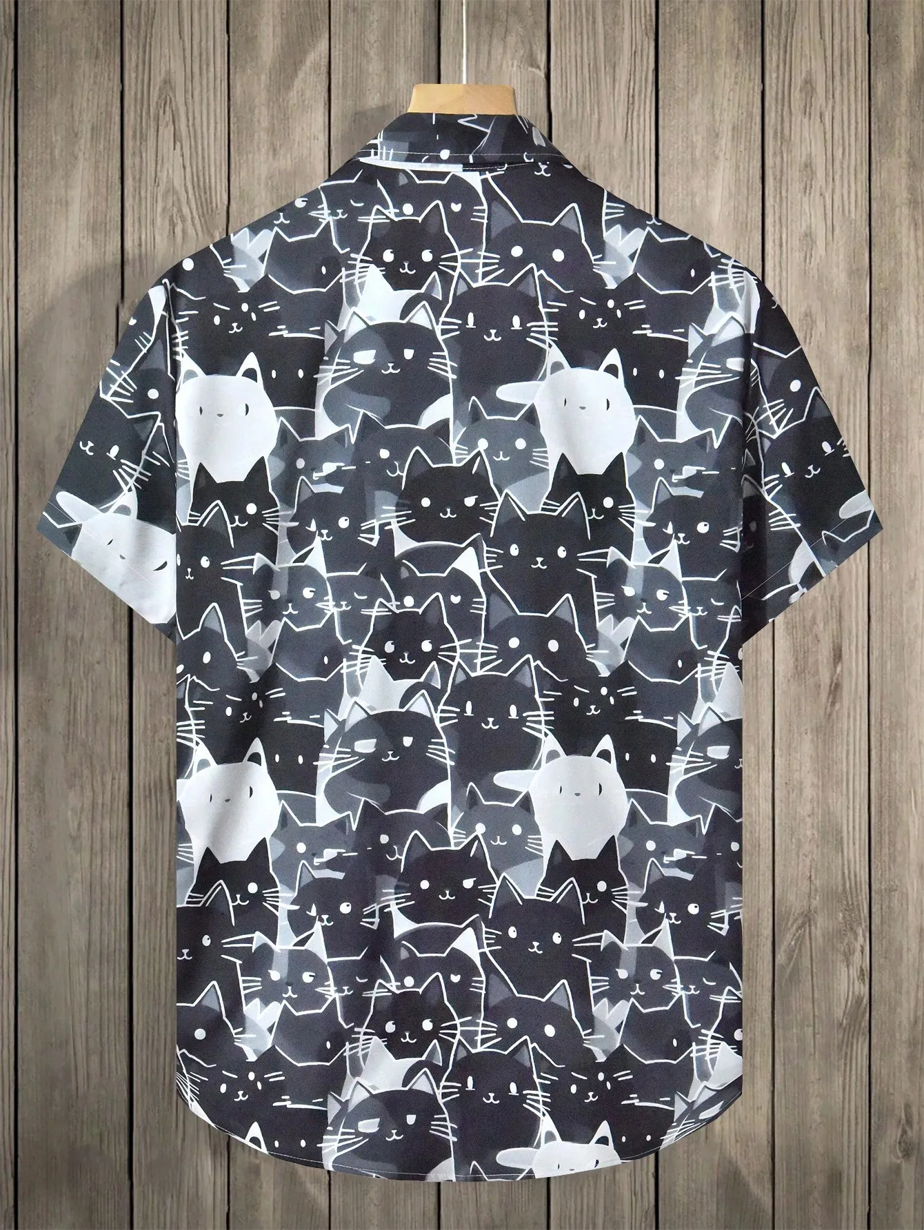 Men Summer Hawaiian Shirt Cute Cartoon Cat 3D Print Lapel Short Sleeve Button Down Casual Beach Shirt